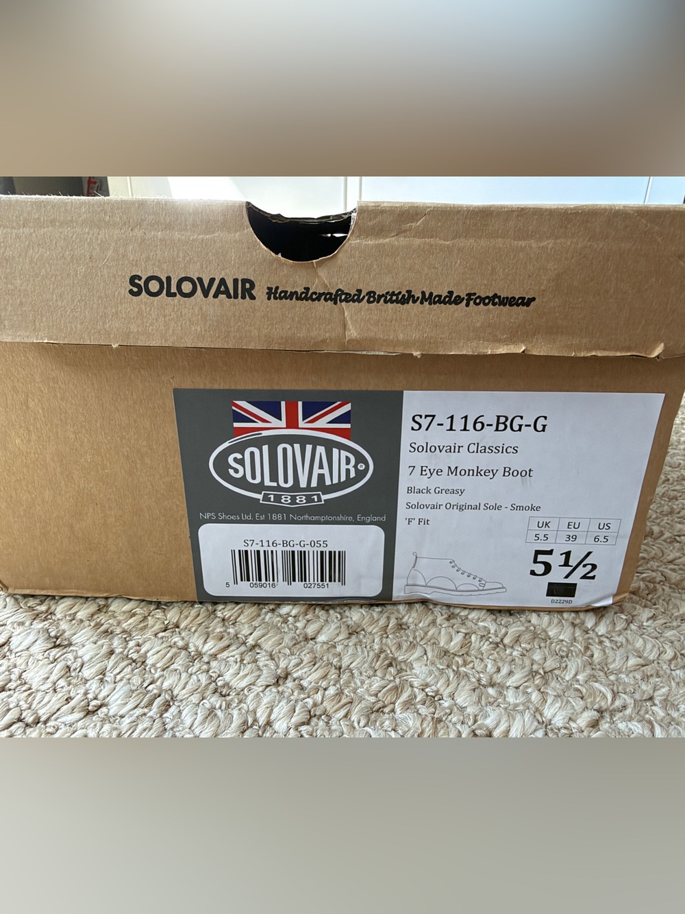 Solovair 7-Eye Monkey Boot in Black Greasy